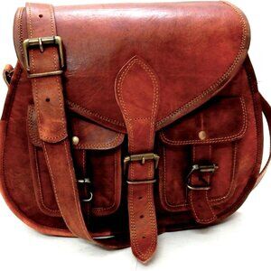 Women Vintage Style Genuine Leather Crossbody Shoulder Bag Handmade Purse Saddle